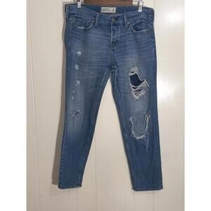 Abercrombie and Fitch Blue Boyfriend Straight Distressed Jeans Size 8R W29 L 25